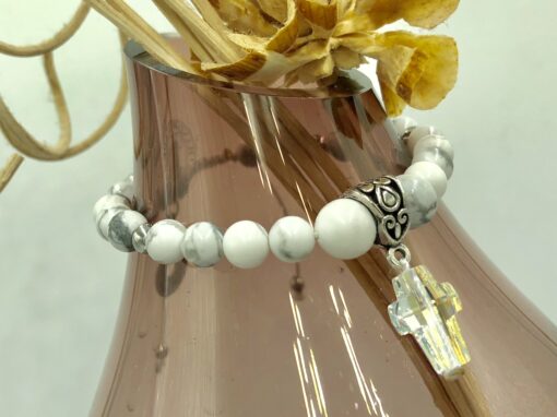 White Howlite with AB Swarovski Crystal Cross - Image 2