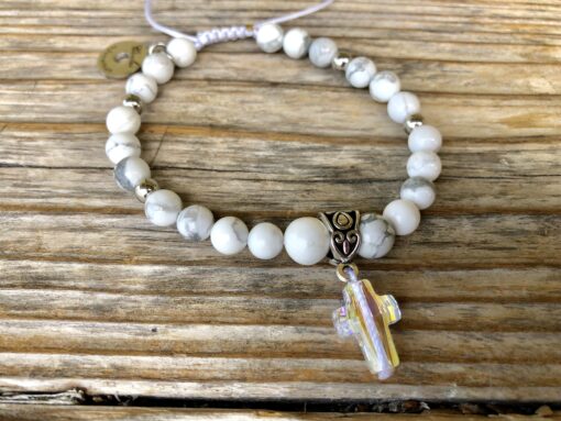 White Howlite with AB Swarovski Crystal Cross