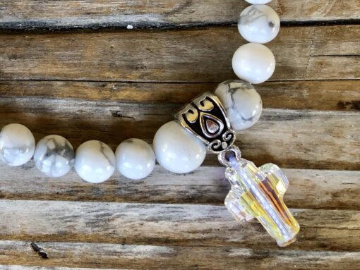 White Howlite with AB Swarovski Crystal Cross - Image 3