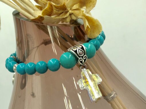 Green Turquoise with AB Swarovski Crystal Cross - Image 2