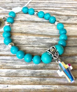 Green Turquoise with AB Swarovski Crystal Cross