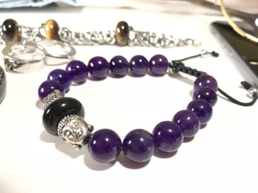 Silver Buddha head with Amethyst