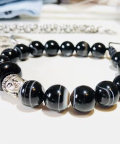 Silver Buddha head with Zebra Agate