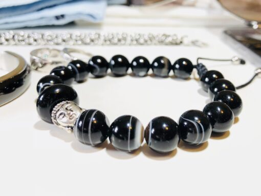 Silver Buddha head with Zebra Agate