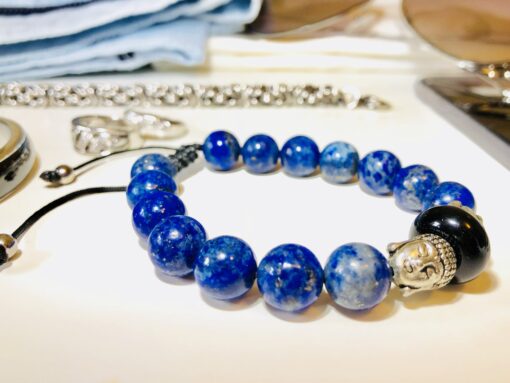 Silver Buddha head with Lapis Lazuli